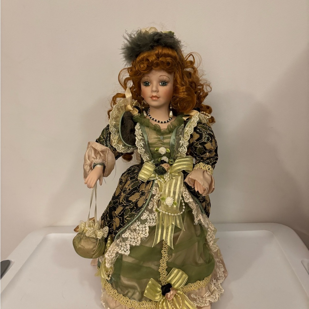 Elegant Porcelain Doll with Green and Black Dress-Venessa by Ricardo